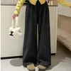 Pantalones de Cuadros Retro de Gama Alta Otoño e Invierno Nuevos Pantalones de Pierna Ancha de Cintura Alta Cintura con Cordón de Botón Falso Botón Rectos Sueltos y Adelgazantes