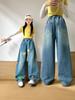 Calça Jeans Casual Estilo Coreano para Meninas Primavera e Outono, Calças da Moda Tendência para Meninas Mais Velhas, Calças Largas Tendência de Outono para Crianças