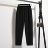 Tiro real de pantalones de verano frescos y fluidos sin planchar, pantalones tipo harén casual de color liso, pantalones negros holgados para mujer de talla grande