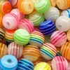 Cuentas Redondas Rayadas Arcoíris de Color Caramelo de Resina para Pulsera Colorida DIY, Cadena de Teléfono, Cuentas Sueltas, Cuentas Rayadas de Resina, Accesorios de Joyería