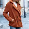Nueva Chaqueta de Felpa con Botones de Piel para Mujer Otoño e Invierno Transfronteriza Europea y Americana Amazon Cuello Solapa Suéter Holgado de Terciopelo