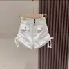 Traje de Verano para Niñas 2025 Nuevo Diseño Mediano y Grande Infantil Encaje Empalmado Manga Corta Verano Cordón Shorts de Mezclilla
