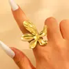 Anillo de Acero Inoxidable de Flor y Hoja para Mujer, Diseño Hueco Exagerado y Único con Rosa, Margarita, Girasol, Anillo para Dedo Índice de Mujer