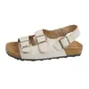 Versión de cuero~Sandalias Birkenstock de suela gruesa de corcho para mujer, nueva moda de primavera, sandalias romanas de cuero suave retro para exteriores para mujer