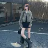 Tiro real: Jaqueta jeans estampada retro americana para mulheres, estilo outono, jaqueta mint mambo resistente, modelagem solta e slim