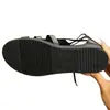 Sandalias romanas de caña alta con cordones estilo europeo y americano para mujer, sandalias planas antideslizantes huecas, zapatos de punta abierta para vacaciones en la playa