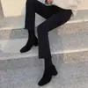 Jeans Negros Micro La para Mujer 2024 Nuevos Explosiones Little Women Otoño/Invierno Pantalones de Cuerno Forrados de Polar
