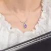 Collar de Plata de Ley S925 Topacio Natural Amatista Estilo Europeo y Americano Cadena para Clavícula Forma de Gota Accesorios para Vestido de Noche de Mujer