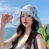 Sombrero de sol de ala ancha estampado para mujer, verano, elegante, sin copa, para vacaciones, viajes, protección facial, para coleta, sombrero de sol