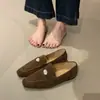 Zapatos planos de corte bajo con punta cuadrada estilo coreano para mujer, colección otoño 2026, chic de dinero viejo, inspirados en Birkenstock, mocasines metálicos de suela plana para mujeres jóvenes