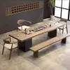 Conjunto de mesa de chá e cadeiras totalmente em madeira maciça para sala de jantar, escritório, sala de estar, com chaleira elétrica embutida e mesa de chá para varanda