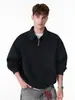 Sudadera Han Lu de Perfil Bajo Ancho y Cremallera Media con Cuello de Solapa para Hombre, Temporada de Otoño, Segmentada y de Retazos, Jersey de Peso Pesado Holgado.