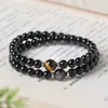 Pulsera de Obsidiana Natural Doble Círculo Lujo Ligero Ojo de Tigre Amarillo con Cuentas Estilo Pareja Apilable Atracción de Riqueza Pulsera Hidratante Al Por Mayor
