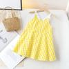 Falda de verano 2022 para niña con tirantes, elegante vestido a cuadros coreano para niña, falda larga informal con tirantes de algodón