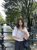 Camisa de renda doce estilo coreano Fan Shun XH com gola quadrada e mangas compridas, nova coleção de outono de Dongdaemun, top plissado