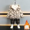 8994 Conjunto de Suéter de Piel con Estampado de Leopardo para Niños 2026 Otoño e Invierno Nuevo Estilo Bebé Polar Engrosado Conjunto con Capucha de Dos Piezas Moderno