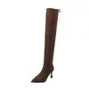 Botas altas de tacón alto con punta fina, talla grande, adelgazantes, estilo europeo y americano, para mujer, otoño 2026, nuevas botas de gamuza de tacón de aguja ajustadas wish