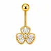 Anel de umbigo brilhante estilo luxo leve transfronteiriço europeu e americano, anel de piercing de umbigo de aço inoxidável dourado com panda