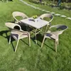 Conjunto de mesa de chá e cadeiras de varanda de rattan sintético, cadeira de lazer externa para pátio, cadeira de jantar com encosto espessado, mesa externa