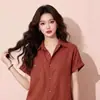 Camisa de Manga Corta con Cuello, Aspecto de Lino Atmosférico 2026, Ajuste Relajado de Verano, Diseño Holgado, Top Único de Botones