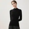 Camiseta básica de cashmere 100% puro sem costura com gola semimédia para mulheres, top interno de tricô quente slim fit para outono e inverno