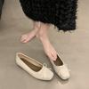 Sapatos de camada única de prata com laço decotado 2024 primavera nova francesa suave noite vento plana bombas sapatos femininos