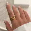 Juego de Anillos Retro Titanio Acero Dorado Desgastado Anillos Apilables para Mujer Piedra Natural Europea Americana Textura Madreperla Fuente Transfronteriza