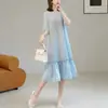 Falda Midi Plisada de Viento Suave, Estilo Nuevo Verano 2026 para Mujer, Falda de Corte A con Dobladillo Redondo y Empalmes, Vestido Adelgazante Issey Miyake