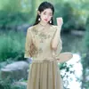 Falda Media Retro Literaria Conjunto de Mujer Estilo Zen Nuevo Estilo Chino Conjunto de Dos Piezas Estilo Nacional Retro Estilo Chino Ropa para Ceremonia del Té Traje Tang Diario