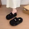 Pantuflas de Moda con Suela Gruesa y Piel para Mujer Otoño/Invierno 2026 Versátiles Suela Suave Cálidas Punta Abierta Correa Única de Algodón