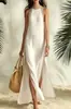 Vestido Casual Feminino Sem Mangas Estilo Europeu e Americano com Listras, Exportação Amazon, Férias, Site Independente Transfronteiriço 2026, Design com Fenda