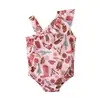 Traje de baño de una pieza sin mangas con estampado off-shoulder de verano europeo y americano para niñas ropa infantil ins