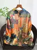 Camisa de Lino Nueva Colección Primavera-Verano con Estampado Floral Digital Artístico y Fresco, Cuello Solapa, Manga Larga, Corte Holgado y Versátil, Venta al por Mayor
