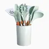 Verde fresco 12 peças de madeira punho de silicone terno espátula espátula colher de sopa cozinhar utensílios de cozinha tubo de armazenamento