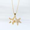Coleção de colar de vida marinha feminina incrustada de cobre incrustado de zircônio banhado a ouro real pingente estrela do mar golfinho peixinho dourado clavícula cadeia colar feminino