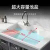 Combinación de gabinete integrado para balcón de aluminio tipo panal con lavadora doble y máquinas lavadoras-secadoras dobles, lavabo grande de piedra de cuarzo de superficie plana