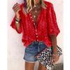 Stock Listo Ropa Europea y Americana Deseo Primavera y Otoño Camisa Top de Manga Larga Estampada de Botonadura Única Holgada con Solapa