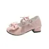 Sapatos de Princesa para Meninas com Laço, Sapatos Mary Jane Lolita, Novos Sapatos de Performance Infantis de Outono com Solado Macio, Sapatos de Couro Rosa