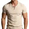 Camiseta de Manga Corta de Algodón y Lino con Cuello en V para Hombre, Nueva, Transfronteriza, para Verano, Ajustada, Casual, Retro, con Dos Botones, para Hombres Jóvenes