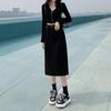 004 Non-real-shot Personalidade High-grade Retro Mid-length Denim Saia Feminina de cintura alta Slim em forma de Split Hip Saia