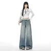 Estilo Urbano Inteligente | Jeans de Pierna Ancha Estilo Calle Americano Vintage para Mujer, Pantalones Rectos de Largo Completo, Extra Largos para Primavera