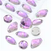 Vidrio Fondo Plano Biselado Forma Irregular Cosido a Mano Taladro Polvo Morado Gota de Agua Ojo de Caballo Piedra Cosida a Mano DIY Galvanizado Decoración de Ropa Accesorios