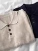 Camisa Polo de Ombro Reto Estilo Retro Japonês Camiseta de Manga Curta para Mulheres, Top de Malha de Seda Gelada Casual Versátil Solto de Verão com Gola Lapela