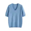 Top de punto versátil para mujer de manga corta con cuello en V, corte ajustado y diseño transpirable, adecuado para el uso diario
