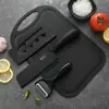Juego de Cuchillos de Cocina de Acero Negro, Incluye Tabla de Cortar, Cuchillo de Acero Negro, Cuchillo para Frutas y Combinación de Tabla de Cortar para Dormitorio