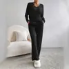 Conjunto de Dos Piezas Transfronterizo para Mujer, Nueva Moda Otoño 2026, Casual, Pantalones Rectos, Elegante Conjunto de Punto Acanalado Holgado con Cuello en V
