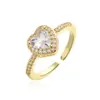 Aogu Moda Luxo Acessível Ouro Real Galvanizado Coração Zircônia Geométrico Anel Aberto Feminino Nicho High-End Versátil