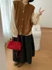 Chaleco de Punto Bordado Tridimensional de Alta Resistencia Vintage, Chaqueta sin Mangas Oversize, Ropa en Capas Estilo Mori, Chaleco de Cuello Redondo Estilo Japonés, Corte Holgado y Relajado