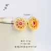 Tienda de oro Puzuo con aretes de rosetón de diamantes rojos y dorados arena, aretes antiguos de alta calidad y resistentes para su novia