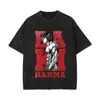 Tamanho Europeu Transfronteiriço Camiseta Masculina de Manga Curta Lavada Vintage Desenho Animado Anime Estilo Dark High Street Europeu e Americano Camiseta Curta Masculina